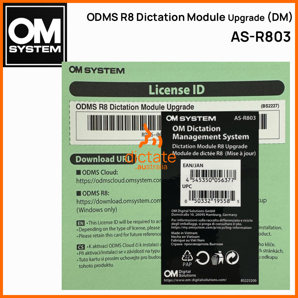 AS-R803 OM System ODMS R8 Dictation Module DM Upgrade Licence Card